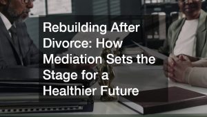 divorce mediator sitting with a couple, discussing documents spread out on a table during a session